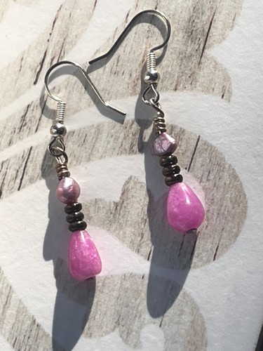 Pink dyed jade drops - jade,